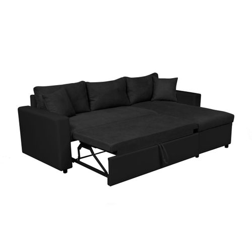 Canapé D'angle 4 Places Convertible Et Réversible Maria Avec Coffre En Simili Et Microfibre - Noir