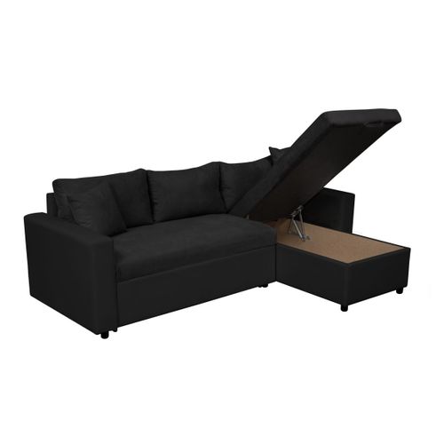 Canapé D'angle 4 Places Convertible Et Réversible Maria Avec Coffre En Simili Et Microfibre - Noir