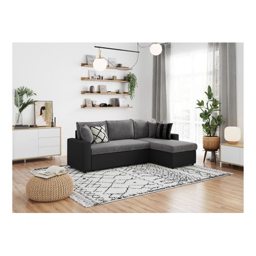 Canapé D'angle 4 Places Convertible Et Réversible Maria En Simili Et Microfibre - Gris/noir