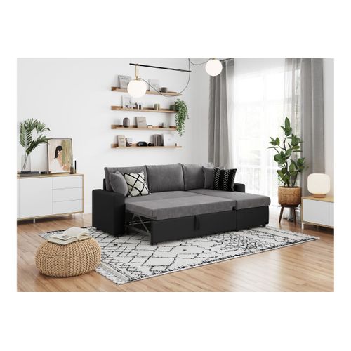 Canapé D'angle 4 Places Convertible Et Réversible Maria En Simili Et Microfibre - Gris/noir