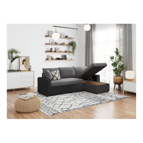 Canapé D'angle 4 Places Convertible Et Réversible Maria En Simili Et Microfibre - Gris/noir