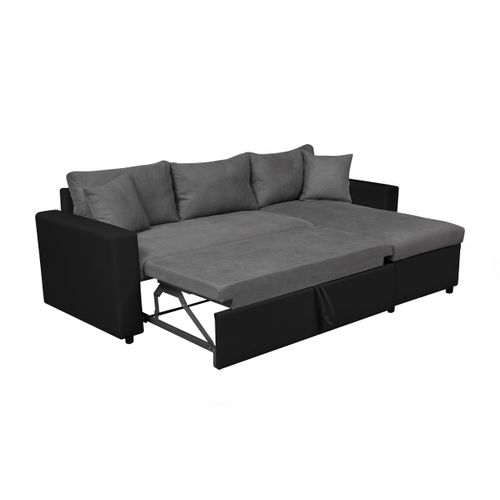 Canapé D'angle 4 Places Convertible Et Réversible Maria En Simili Et Microfibre - Gris/noir
