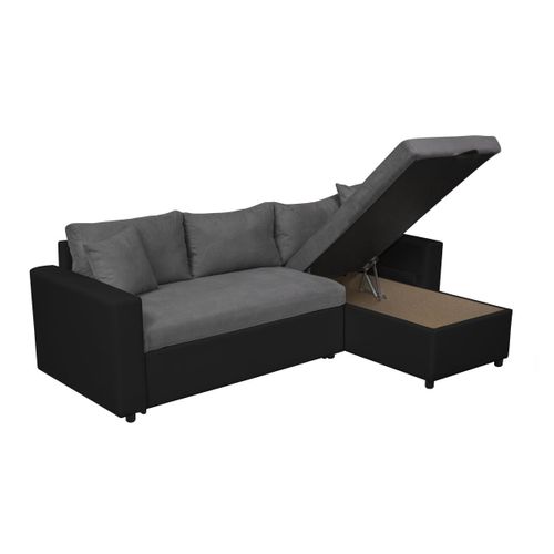 Canapé D'angle 4 Places Convertible Et Réversible Maria En Simili Et Microfibre - Gris/noir