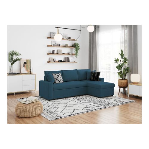 Canapé D'angle 4 Places Convertible Et Réversible Maria Avec Coffre En Tissu - Bleu