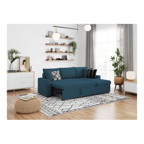Canapé D'angle 4 Places Convertible Et Réversible Maria Avec Coffre En Tissu - Bleu