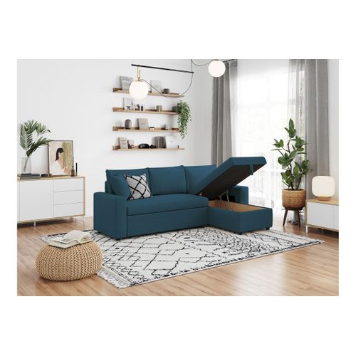 Canapé D'angle 4 Places Convertible Et Réversible Maria Avec Coffre En Tissu - Bleu