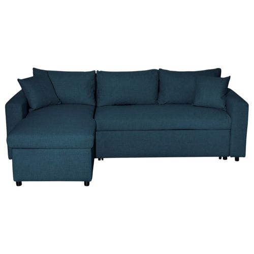 Canapé D'angle 4 Places Convertible Et Réversible Maria Avec Coffre En Tissu - Bleu