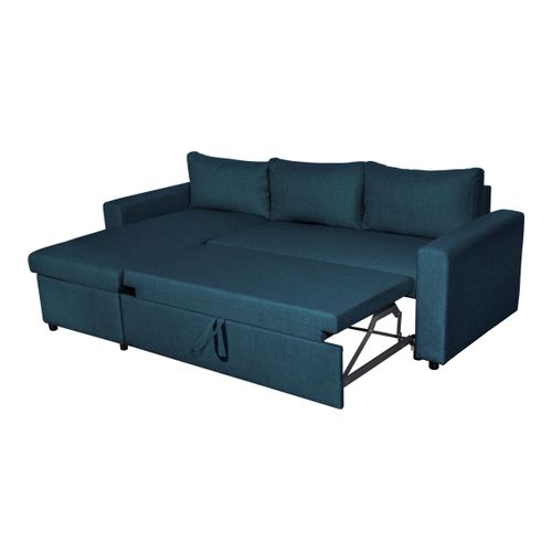 Canapé D'angle 4 Places Convertible Et Réversible Maria Avec Coffre En Tissu - Bleu