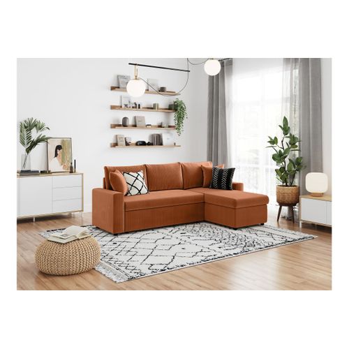 Maria - Canapé D'angle Réversible, Convertible En Velours Côtelé Large Avec Coffre - Terracotta