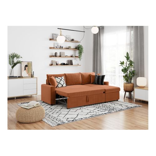 Maria - Canapé D'angle Réversible, Convertible En Velours Côtelé Large Avec Coffre - Terracotta
