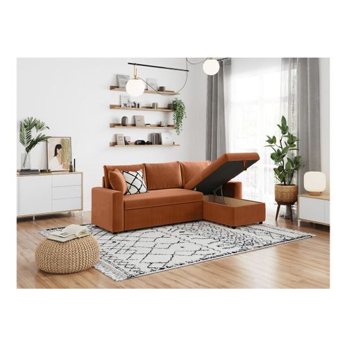 Maria - Canapé D'angle Réversible, Convertible En Velours Côtelé Large Avec Coffre - Terracotta