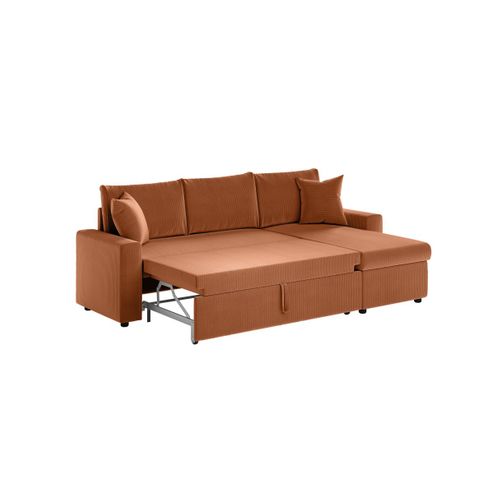 Maria - Canapé D'angle Réversible, Convertible En Velours Côtelé Large Avec Coffre - Terracotta