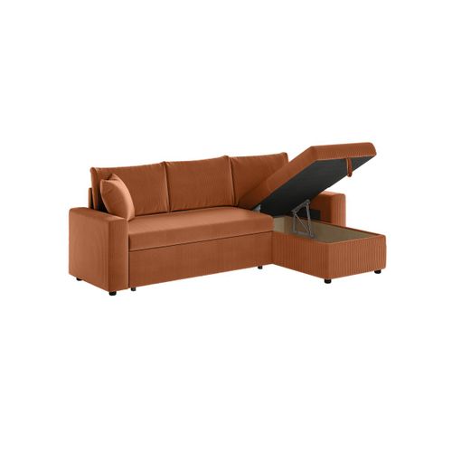 Maria - Canapé D'angle Réversible, Convertible En Velours Côtelé Large Avec Coffre - Terracotta