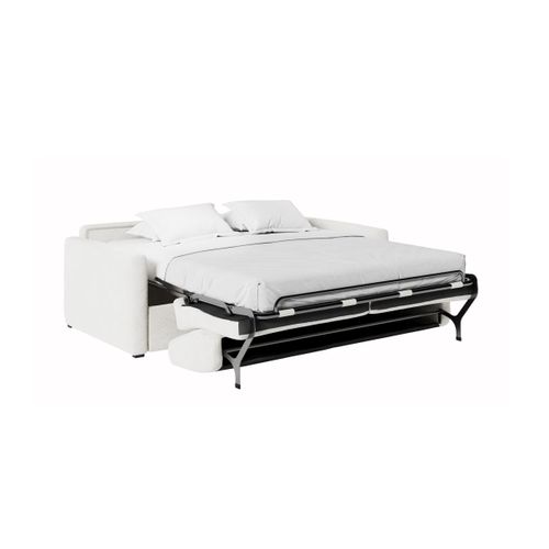 Canapé Convertible Express 3 Places Agathe En Tissu Bouclette - Matelas 13cm - Blanc - 140x190cm