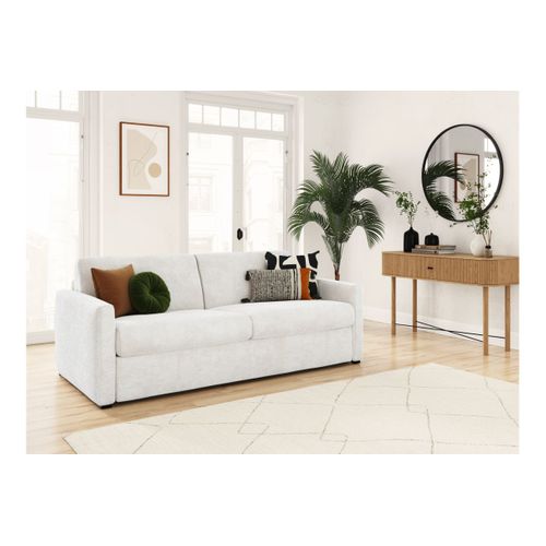 Canapé Convertible Express 3 Places Agathe En Tissu Bouclette - Matelas 13cm - Blanc - 140x190cm