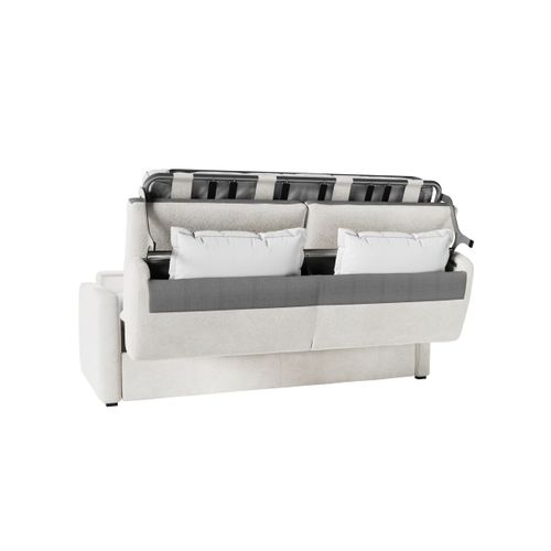 Canapé Convertible Express 3 Places Agathe En Tissu Bouclette - Matelas 13cm - Blanc - 140x190cm
