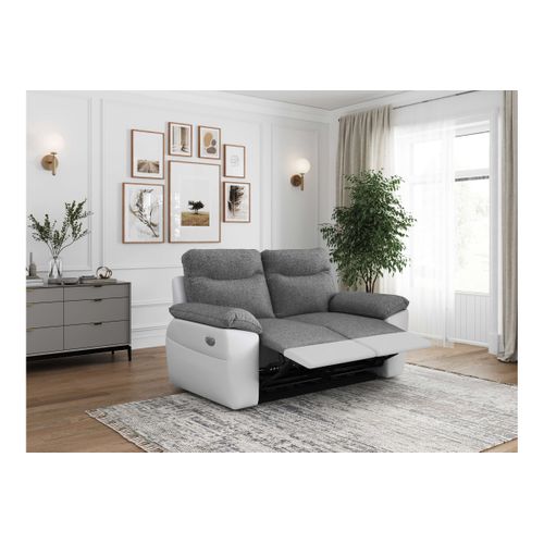 Pack - Canapé De Relaxation Ross Électrique 2 Places Et Fauteuil En Tissu Et Simili - Blanc/gris