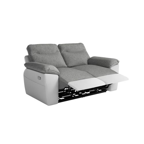 Pack - Canapé De Relaxation Ross Électrique 2 Places Et Fauteuil En Tissu Et Simili - Blanc/gris