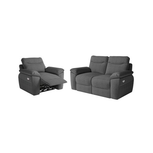 Pack - Canapé De Relaxation Ross Électrique 2 Places Et Fauteuil En Tissu Texturé 3d - Gris Foncé
