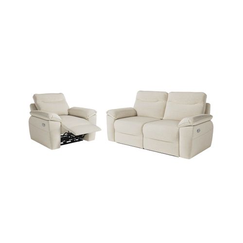 Pack - Canapé De Relaxation Ross Électrique 3 Places Et Fauteuil En Tissu Antitache - Beige