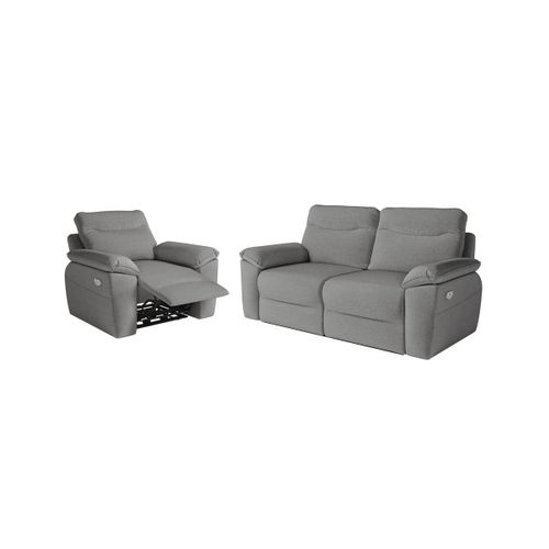 Pack - Canapé De Relaxation Ross Électrique 3 Places Et Fauteuil En Tissu Antitache - Gris