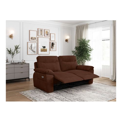 Pack - Canapé De Relaxation Ross Électrique 3 Places Et Fauteuil En Velours Côtelé - Marron