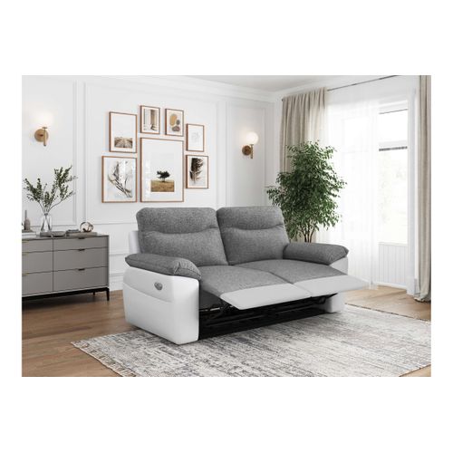 Canapés De Relaxation Ross Électriques 3 Et 2 Places Et Fauteuil En Tissu Et Simili - Blanc/gris