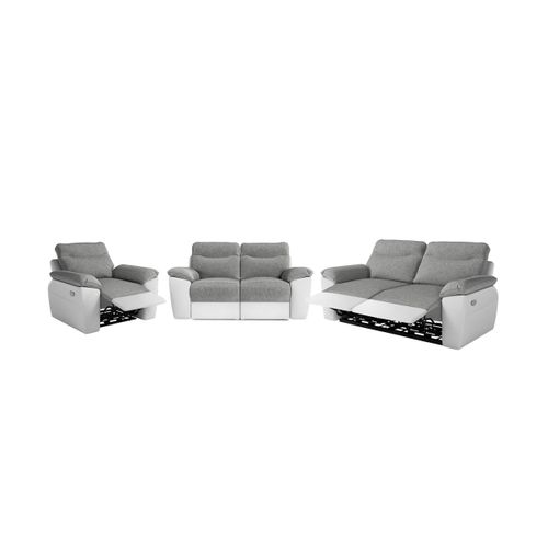 Canapés De Relaxation Ross Électriques 3 Et 2 Places Et Fauteuil En Tissu Et Simili - Blanc/gris