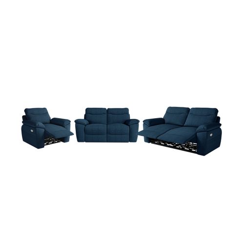 Canapés De Relaxation Ross Électriques 3 Et 2 Places Et Fauteuil En Tissu Texturé 3d - Bleu Foncé