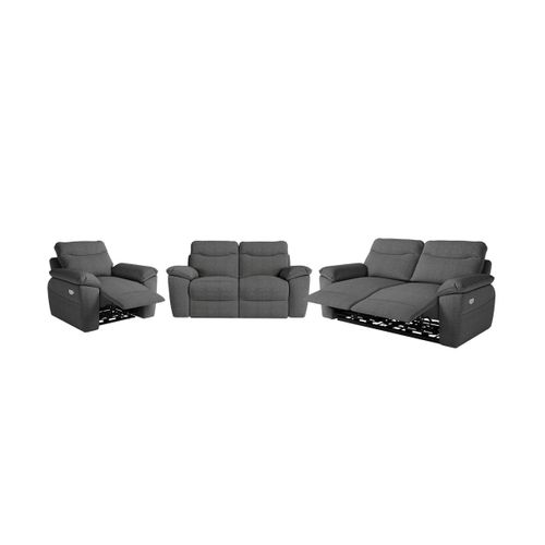 Canapés De Relaxation Ross Électriques 3 Et 2 Places Et Fauteuil En Tissu Texturé 3d - Gris Foncé