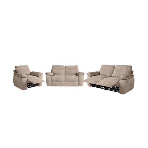 Canapés De Relaxation Ross Électriques 3 Et 2 Places Et Fauteuil En Velours Côtelé - Taupe