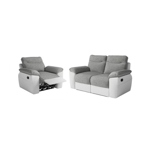 Pack - Canapé De Relaxation Ross Manuel 2 Places Et Fauteuil En Tissu Antitache - Blanc/gris