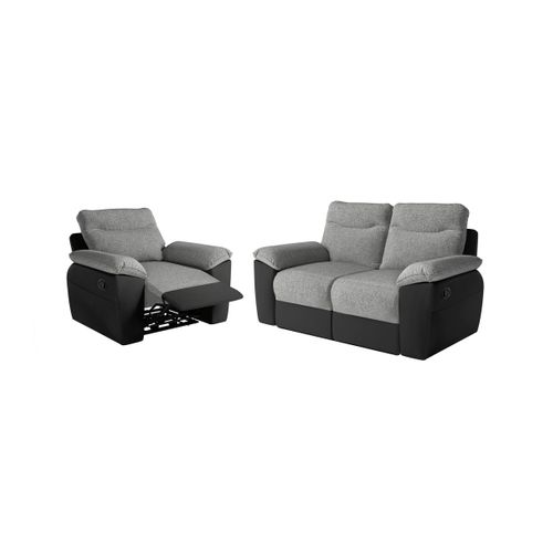 Pack - Canapé De Relaxation Ross Manuel 2 Places Et Fauteuil En Tissu Et Simili - Noir/gris