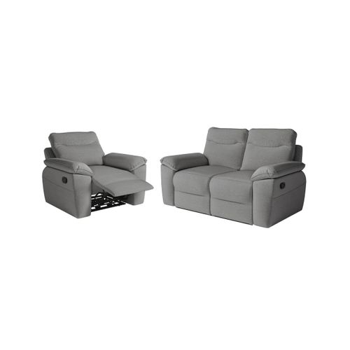 Pack - Canapé De Relaxation Ross Manuel 2 Places Et Fauteuil En Tissu Antitache - Gris