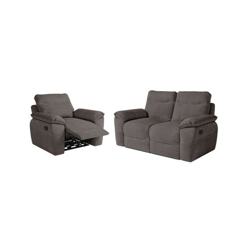 Pack - Canapé De Relaxation Ross Manuel 2 Places Et Fauteuil En Velours Côtelé - Gris