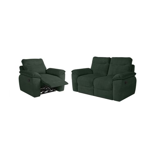 Pack - Canapé De Relaxation Ross Manuel 2 Places Et Fauteuil En Velours Côtelé - Vert Foncé