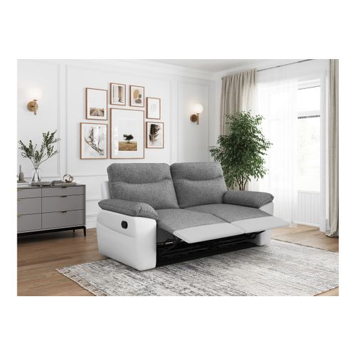 Pack - Canapé De Relaxation Ross Manuel 2 Et 3 Places En Tissu Et Simili - Blanc/gris