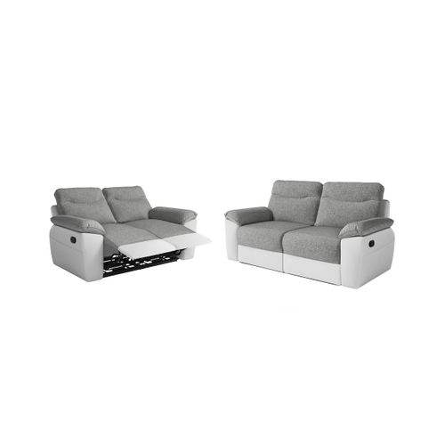 Pack - Canapé De Relaxation Ross Manuel 2 Et 3 Places En Tissu Et Simili - Blanc/gris