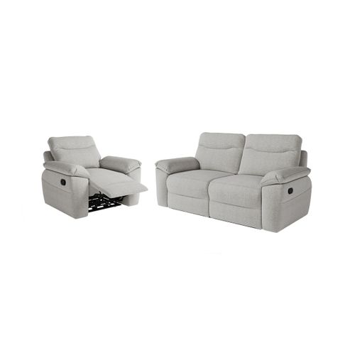 Pack - Canapé De Relaxation Ross Manuel 3 Places Et Fauteuil En Tissu Texturé 3d - Gris Clair