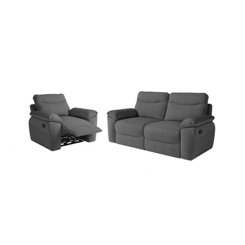 Pack - Canapé De Relaxation Ross Manuel 3 Places Et Fauteuil En Tissu Texturé 3d - Gris Foncé