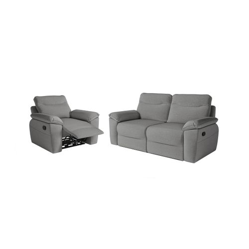 Pack - Canapé De Relaxation Ross Manuel 3 Places Et Fauteuil En Tissu Antitache - Gris