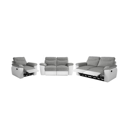 Canapés De Relaxation Ross Manuels 3 Et 2 Places Et Fauteuil En Tissu Et Simili - Blanc/gris