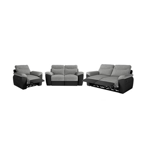 Canapés De Relaxation Ross Manuels 3 Et 2 Places Et Fauteuil En Tissu Et Simili - Noir/gris