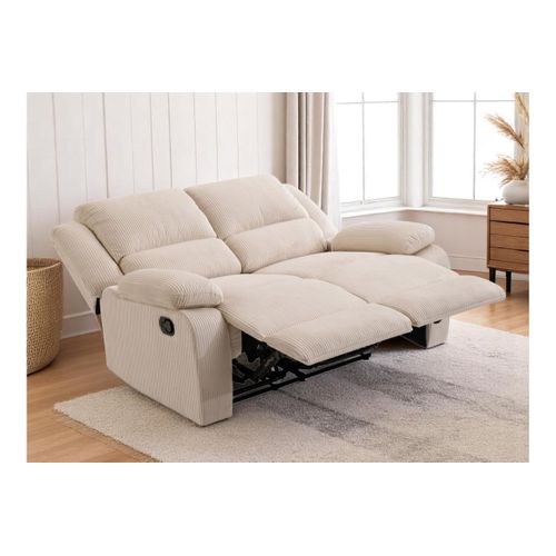 Relaxxo - Canapé De Relaxation Manuel 2 Places Leo En Velours Côtelé - Beige