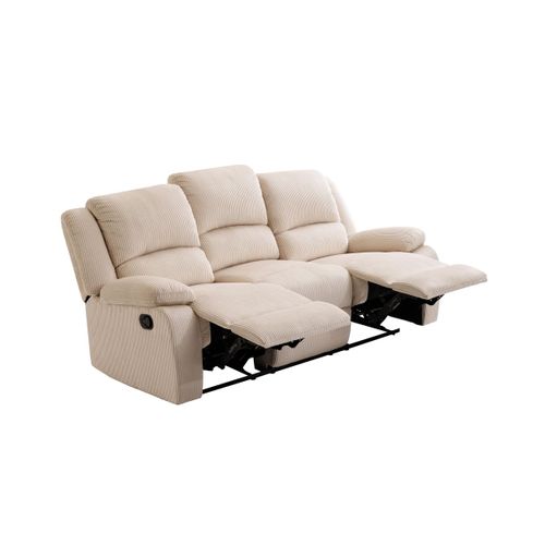 Relaxxo - Canapé De Relaxation Manuel 3 Places Leo En Velours Côtelé - Beige