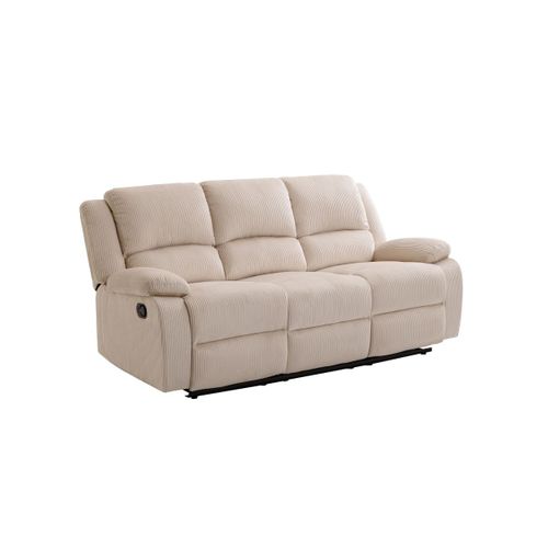 Relaxxo - Canapé De Relaxation Manuel 3 Places Leo En Velours Côtelé - Beige