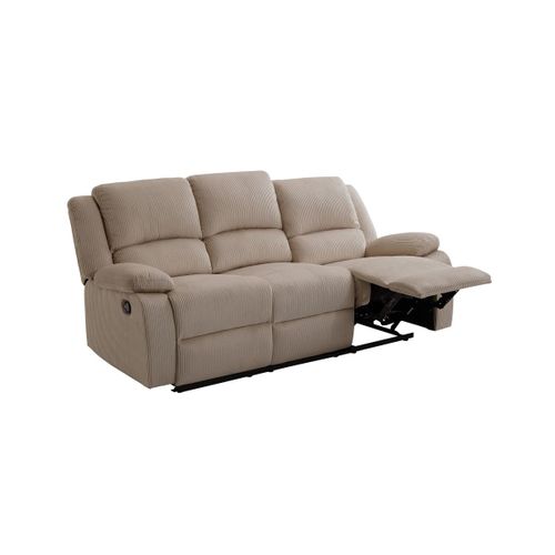 Relaxxo - Canapé De Relaxation Manuel 3 Places Leo En Velours Côtelé - Taupe