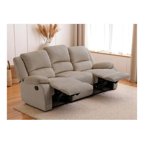 Relaxxo - Canapé De Relaxation Manuel 3 Places Leo En Velours Côtelé - Taupe