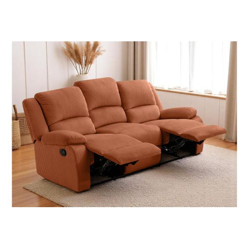 Relaxxo - Canapé De Relaxation Manuel 3 Places Leo En Velours Côtelé - Terracotta