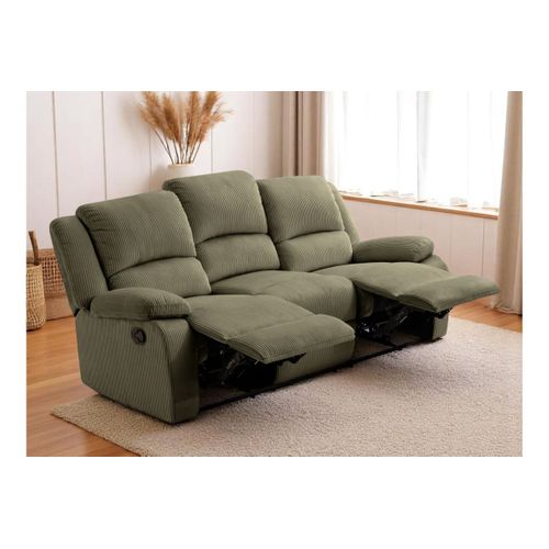 Relaxxo - Canapé De Relaxation Manuel 3 Places Leo En Velours Côtelé - Vert